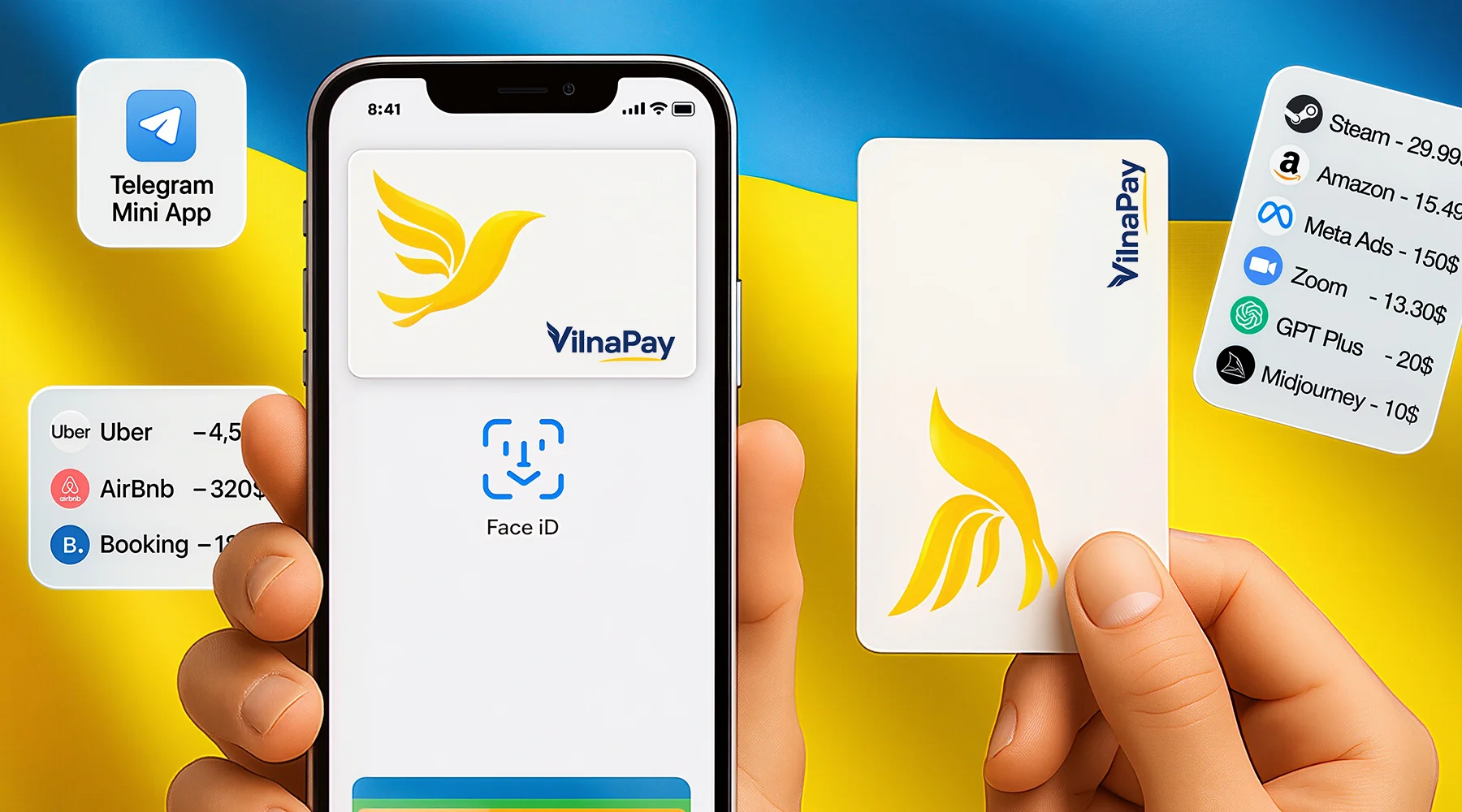 Екран Mini App та віртуальна картка VILNAPAY